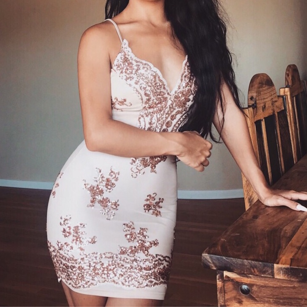 Rose gold sequin dress